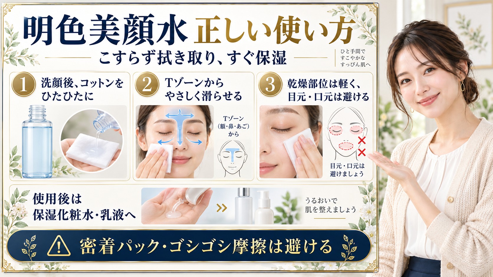 明色美顔水薬用化粧水の正しい使い方！拭き取りのコツと順番