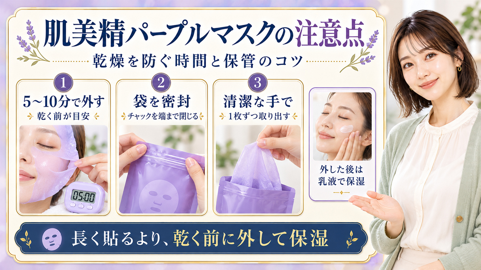 肌美精パープルマスクの注意点！乾燥を防ぐ装着時間と保管のコツ