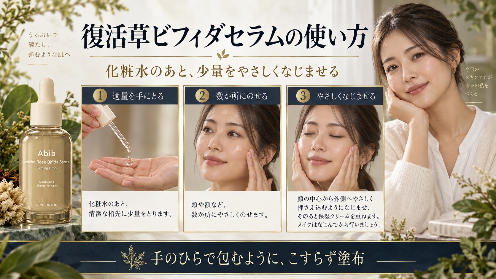 アビブ復活草ビフィダセラムの使い方！ハリ弾力を呼び覚ます塗布手順