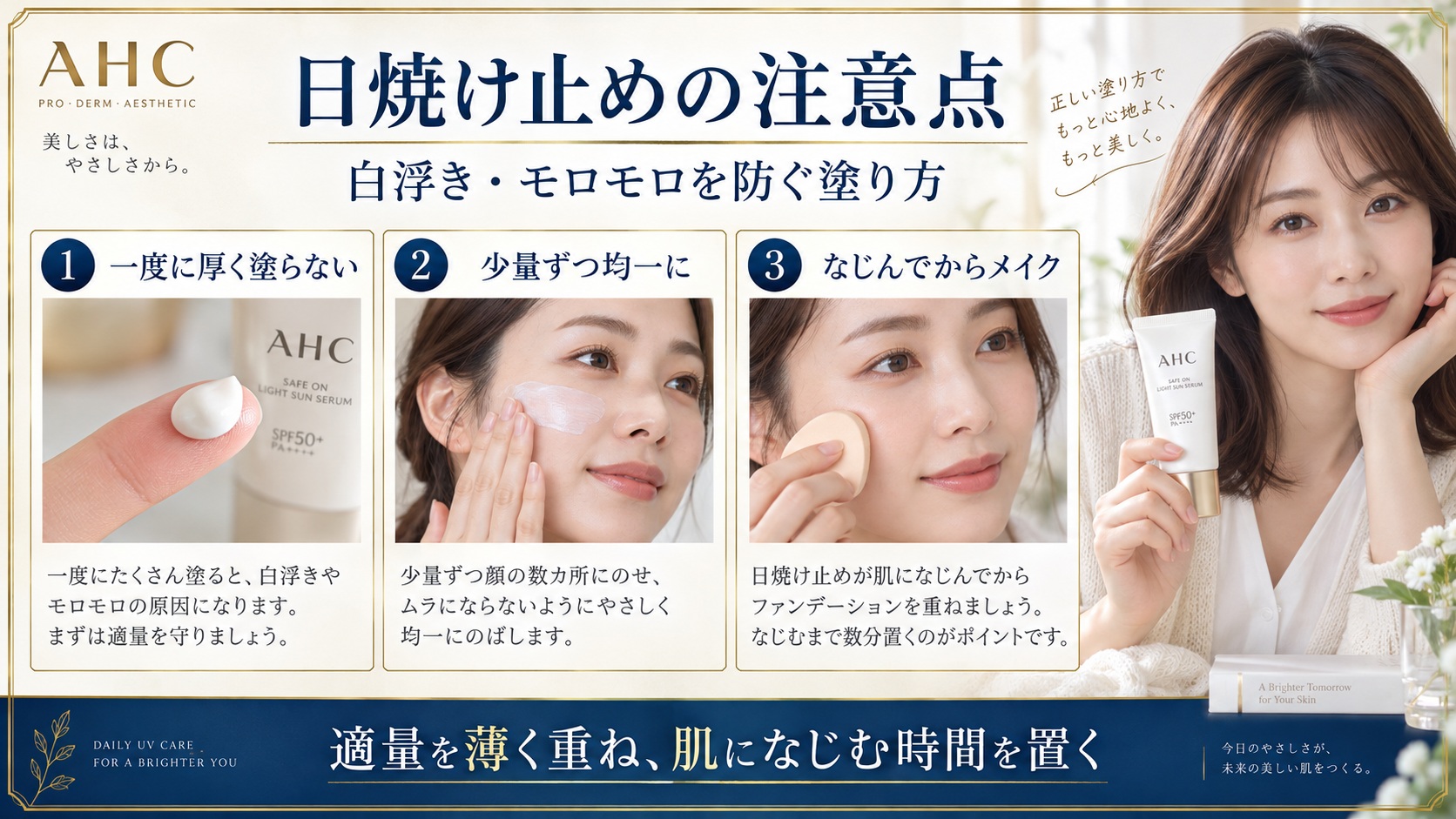 AHC日焼け止めの注意点!白浮きやモロモロを防ぐ塗り方のコツ