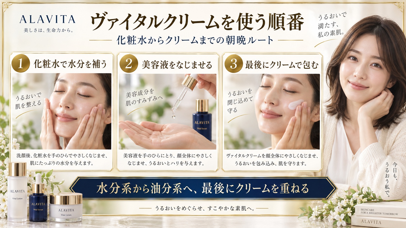 ALAVITAヴァイタルクリームの順番！朝晩の正解スキンケアルート