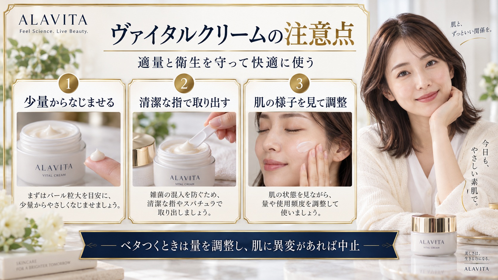 ALAVITAヴァイタルクリームの注意点！ベタつきや肌荒れを防ぐコツ