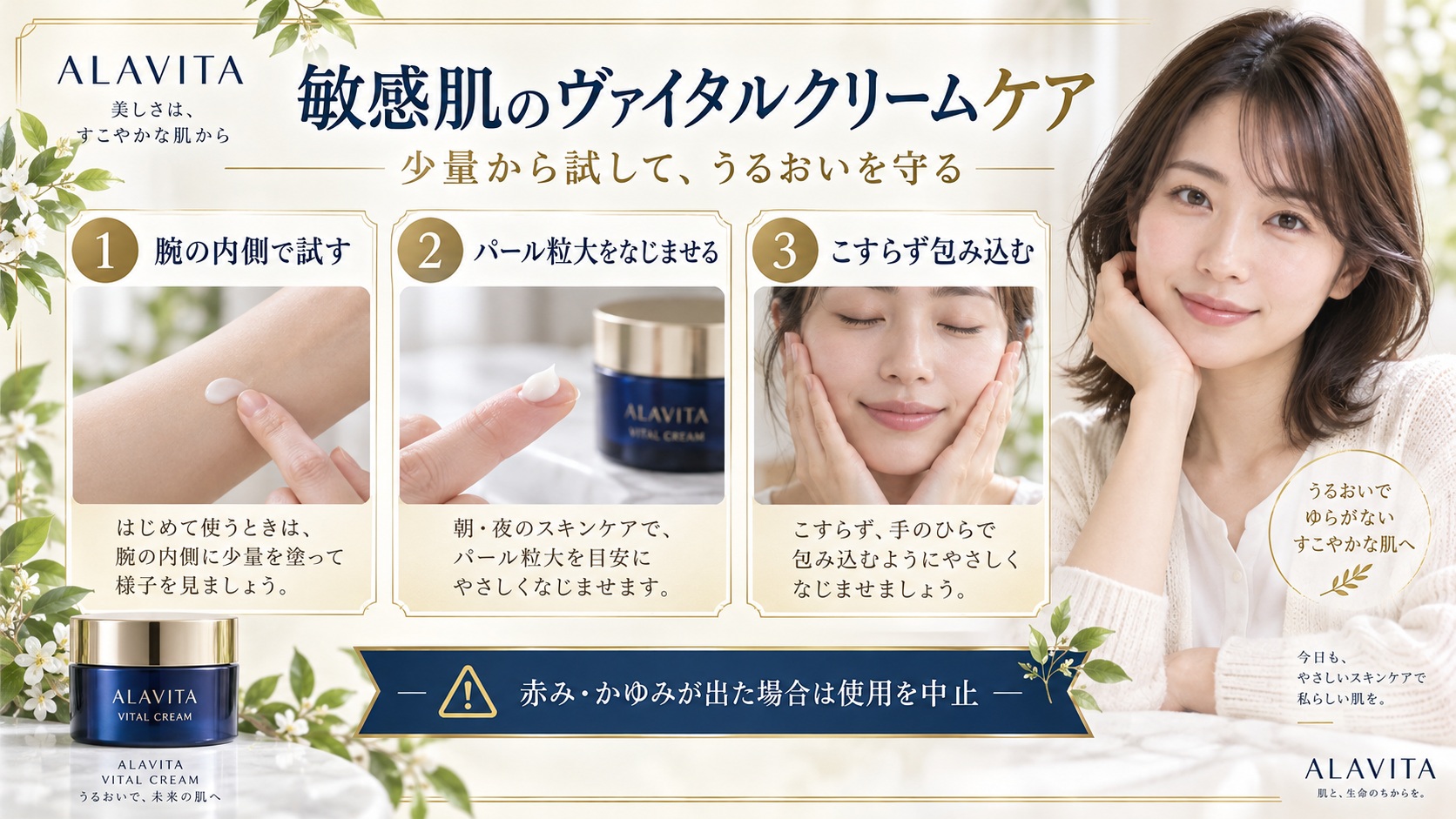 ALAVITAヴァイタルクリームは敏感肌OK？赤み刺激を防ぐ保湿術