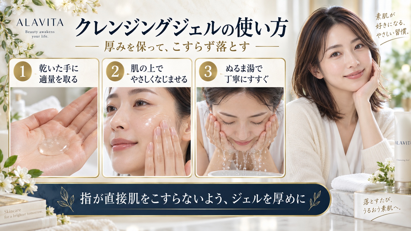 ALAVITAクレンジングジェルの使い方!摩擦を防ぎ毛穴汚れオフ