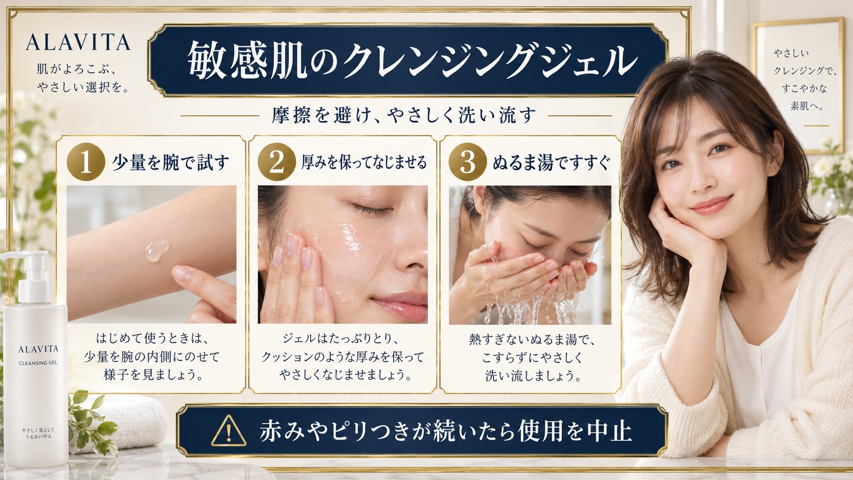 ALAVITAクレンジングジェル敏感肌!赤みやピリつきを防ぐコツ