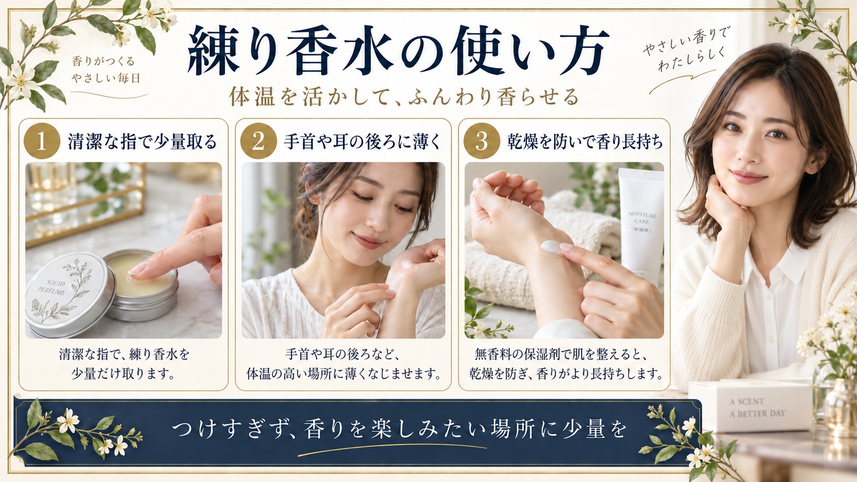 練り香水の使い方！ふんわり自然に香らせる付ける場所と保湿術