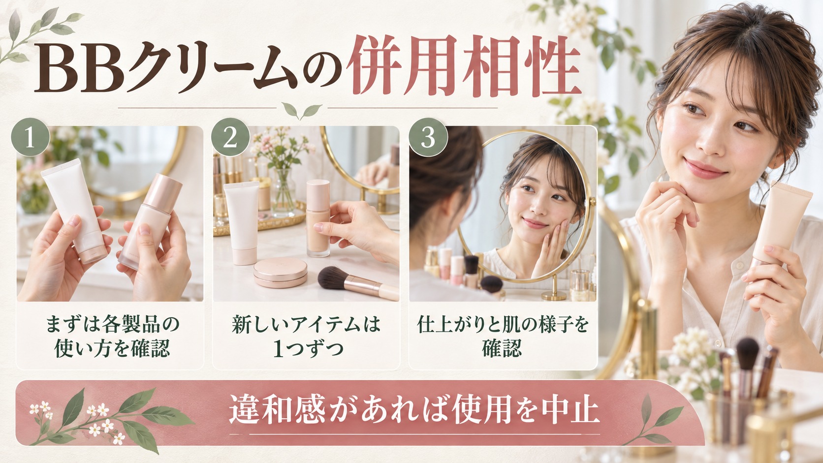 BBクリームと他のアイテムを併用するときの確認事項。使い方を読み、新しい品は1つずつ試す