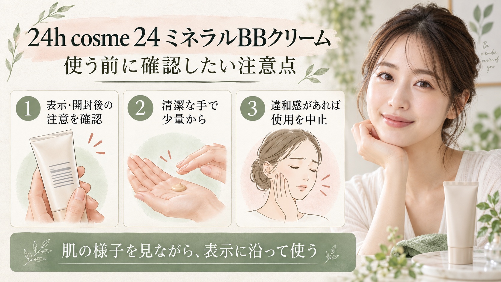 24 ミネラルBBクリームを使う前に表示を確認し、違和感があれば中止する注意点