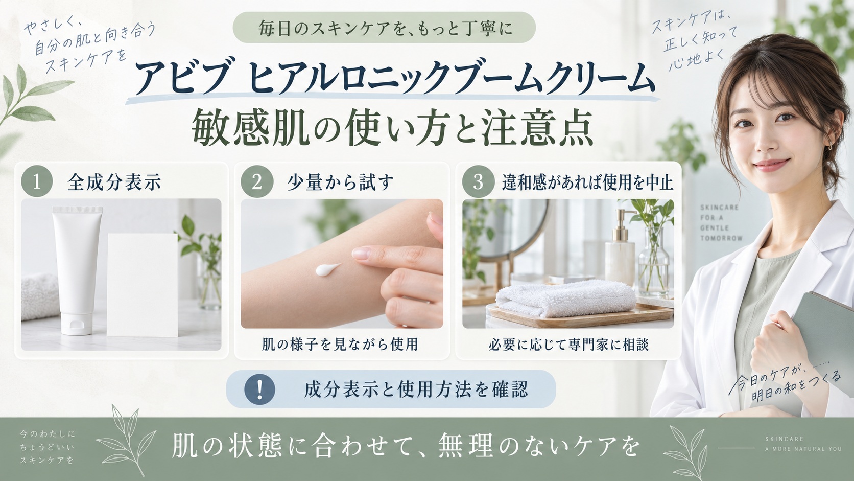 アビブ ヒアルロニックブームクリームを敏感肌で使う前に表示を確認し、肌の様子を見て違和感があれば中止する