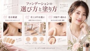 ファンデーションの色と仕上がりを確認し、少量ずつ薄く重ねるメイクの基本