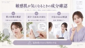 敏感肌が気になる場合は肌状態と成分・注意表示を確認し、不安があれば専門家に相談する案内