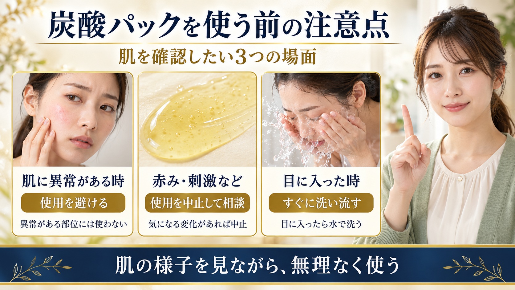 AKAHA炭酸パックを使う前に確認する肌の異常・使用中の刺激・目に入った場合の注意点