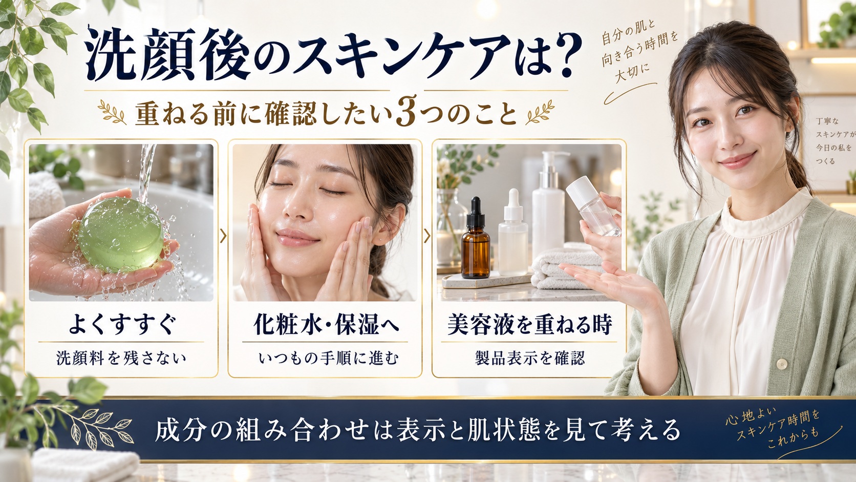 AKAHAゼリーセラムソープの後に化粧水や保湿へ進み、美容液の使用表示を確認する3つのポイント