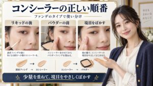 コンシーラーとファンデーションを重ねる順番を説明するビューティーボード