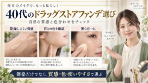40代向けファンデーション選びの質感・色・塗り方を説明するボード