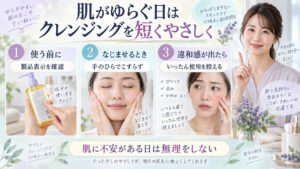 ソフティモ スピーディ クレンジングオイルの敏感肌向け注意。製品表示を確認し、手のひらでこすらず使い、違和感があれば使用を控える