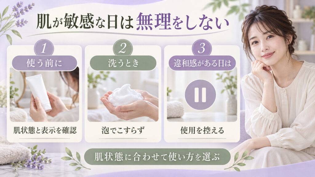 ダヴ パールシャイン洗顔料を使う前に肌状態と表示を確認。洗うときは泡でこすらず、違和感がある日は使用を控える