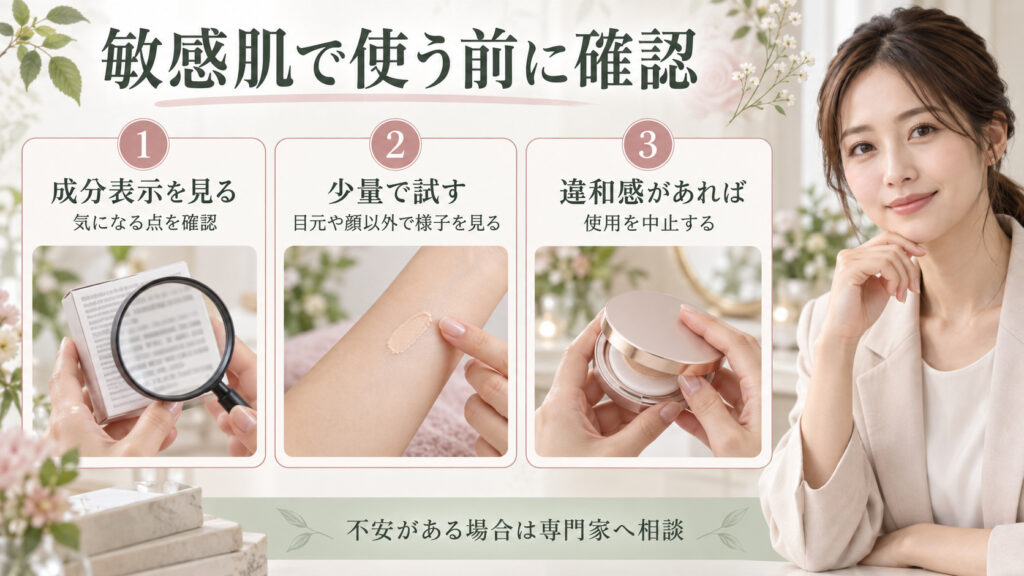 敏感肌でCCバームを使う前に成分表示を確認し、少量で試して違和感があれば使用を中止する