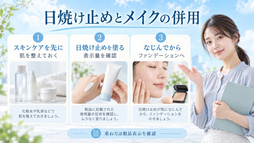 TOCOBOサンクリームはスキンケア後に塗り、なじんでからファンデーションを重ねる。使用量は製品表示を確認する