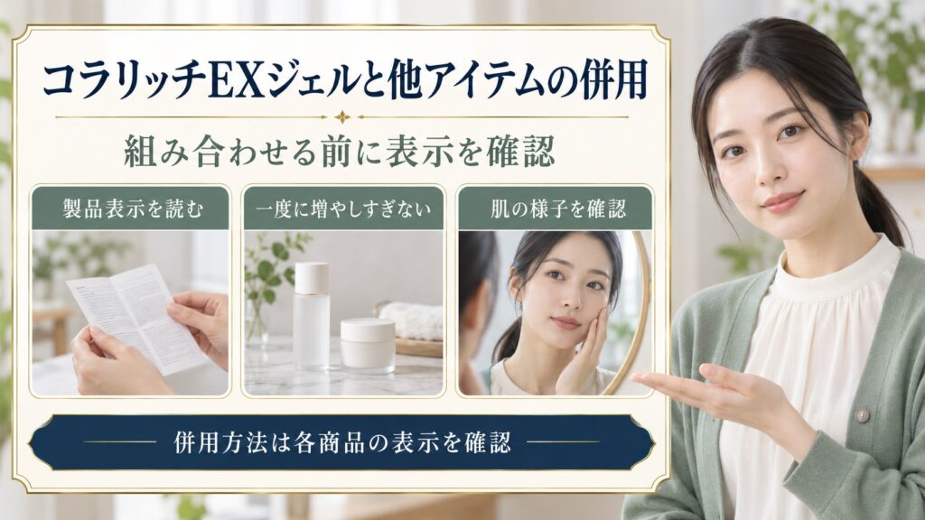 コラリッチEXジェルと他のアイテムを併用する前に各商品の表示を確認