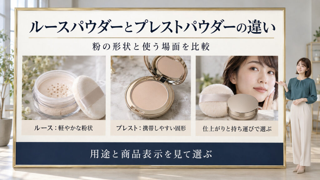 ルースパウダーとプレストパウダーの違い！肌質別の使い分け方｜形状・持ち運び・仕上がりで比較