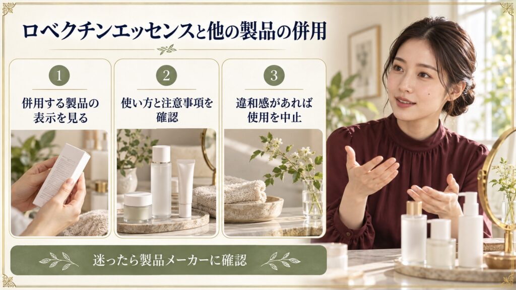 ロベクチンエッセンスと他製品の併用時に表示や注意事項を確認する3カードボード