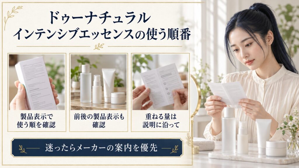 ドゥーナチュラルのエッセンスを重ねる順番や量を製品表示で確認するボード