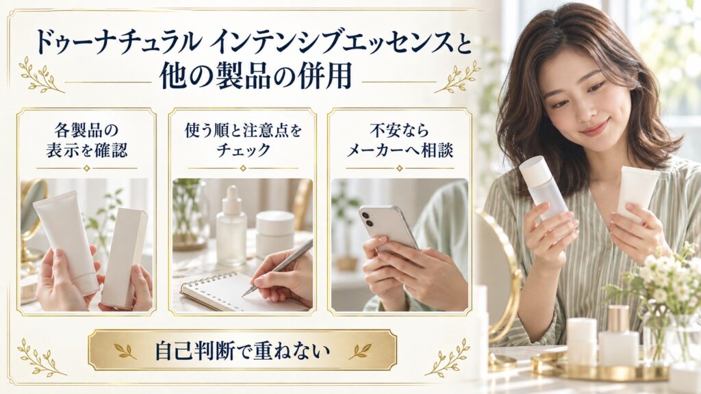 ドゥーナチュラルのエッセンスと他製品の併用時に表示や注意を確認するボード