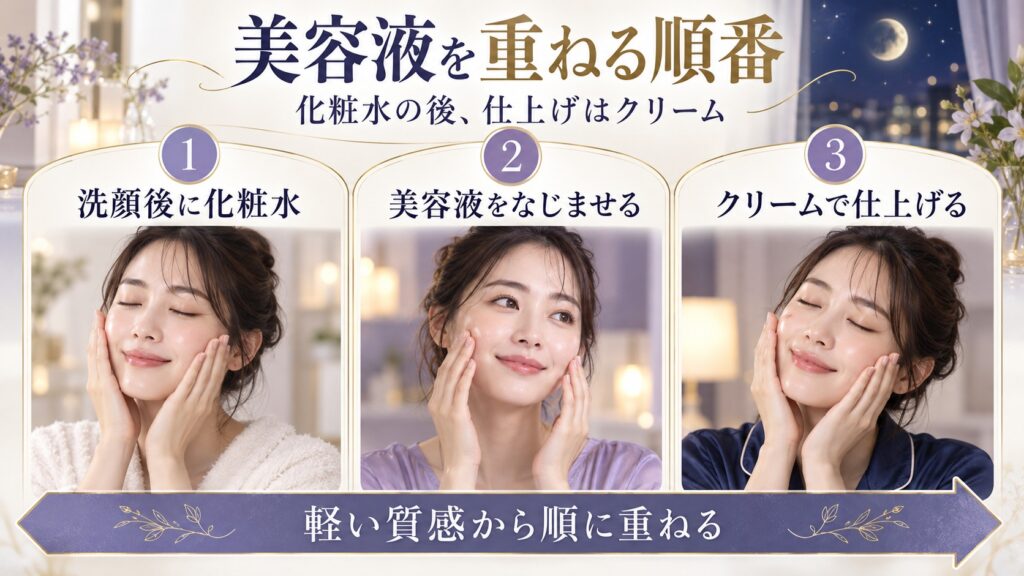 メディダーマ美容液の順番は？化粧水やパックと重ねる夜の美肌手順 アイキャッチ