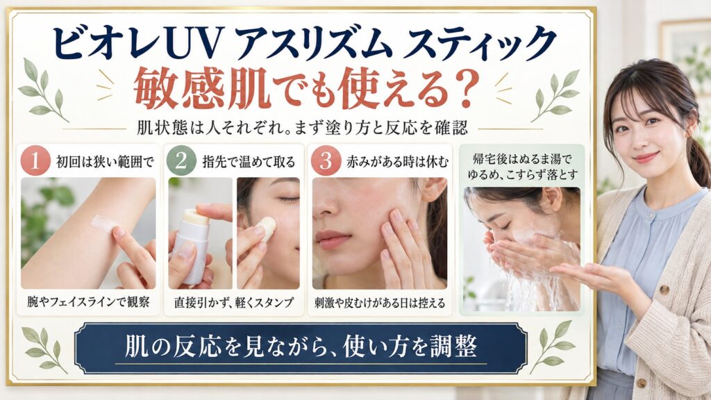 ビオレUV アスリズム スティックは敏感肌でも使える？肌荒れ対策を図解したアイキャッチ画像