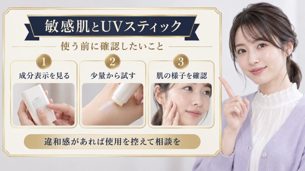 敏感肌の人がUVスティックを使う前に成分表示や肌の様子を確認するポイント