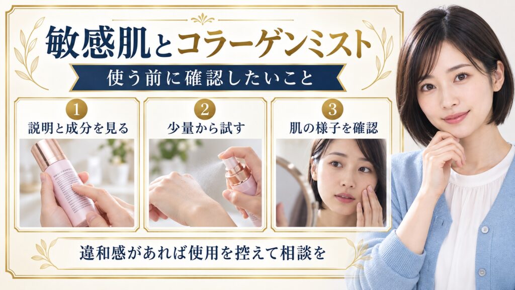 敏感肌の人がミストを使う前に説明を確認し、少量から肌の様子を見るポイント