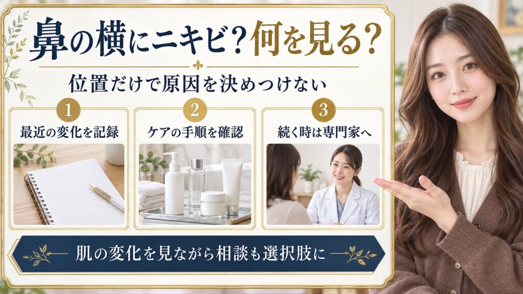 鼻の横のニキビの意味を決めつけず、変化やスキンケアを確認し相談するポイント
