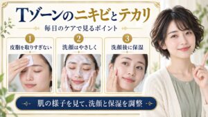 Tゾーンの皮脂を取りすぎず、洗顔後に保湿する手順を紹介するアイキャッチ