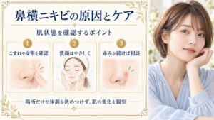 鼻横ニキビの位置だけで体調を判断せず、肌の変化を見るポイントを示すアイキャッチ