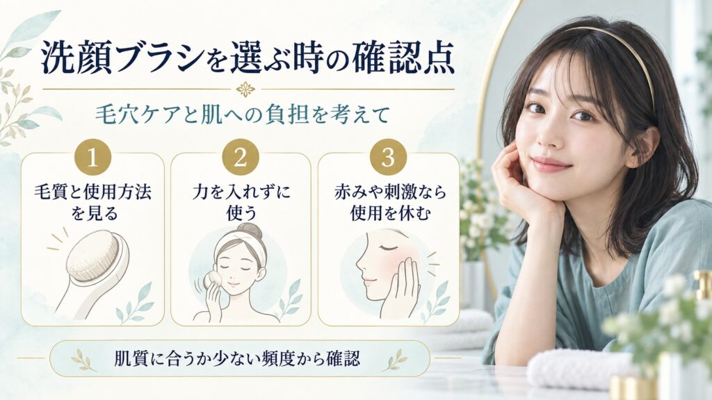 洗顔ブラシの毛質や使い方を確認し、刺激を感じたら使用を休むポイント