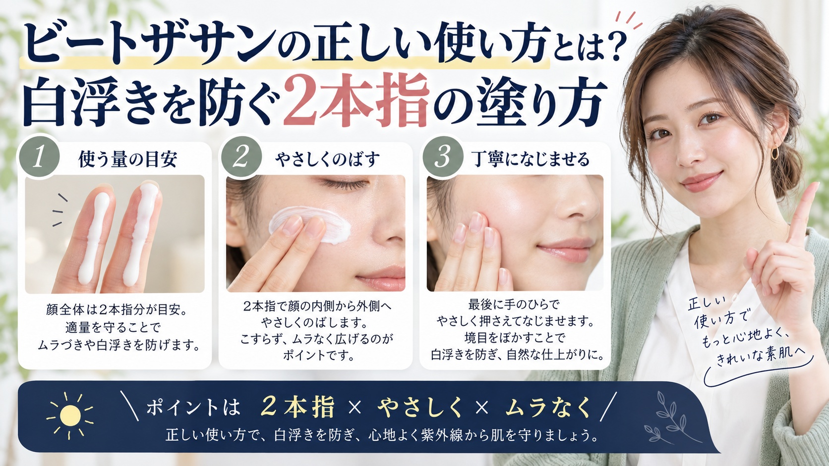 ビートザサンの正しい使い方とは?白浮きを防ぐ2本指の塗り方を3ステップで解説するアイキャッチ