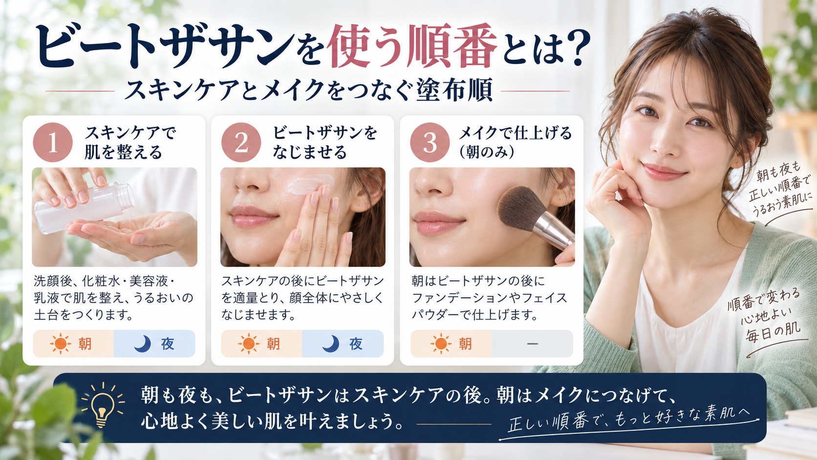 ビートザサンを使う順番とは？スキンケアとメイクをつなぐ塗布順を3ステップで解説するアイキャッチ
