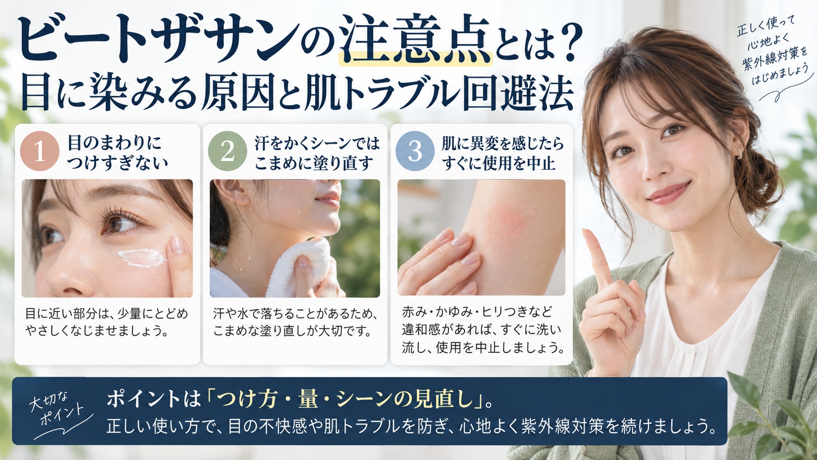 ビートザサンの注意点とは？目に染みる原因と肌トラブル回避法を3ステップで解説するアイキャッチ