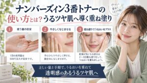 ナンバーズイン3番トナーの使い方とは？うるツヤ肌へ導く重ね塗りを3ステップで解説するアイキャッチ