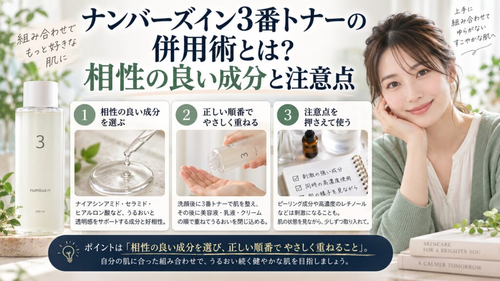 ナンバーズイン3番トナーの注意点とは？肌荒れを防ぐ正しい見極めを3ステップで解説するアイキャッチ