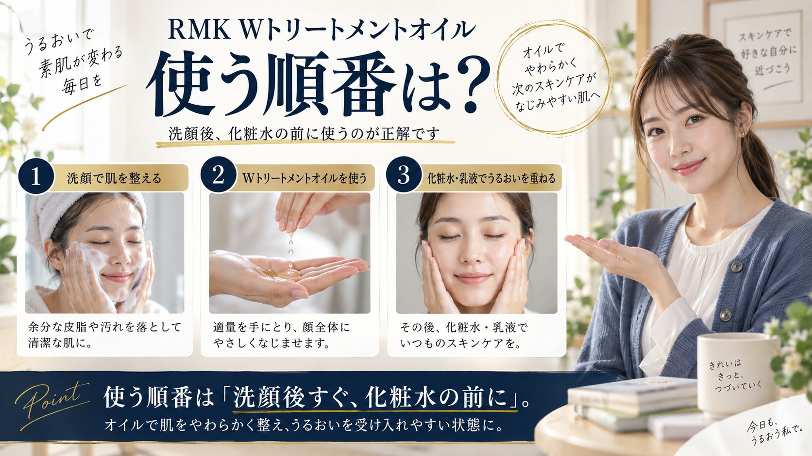 RMK Wトリートメントオイルの順番を解説するBeauty Board