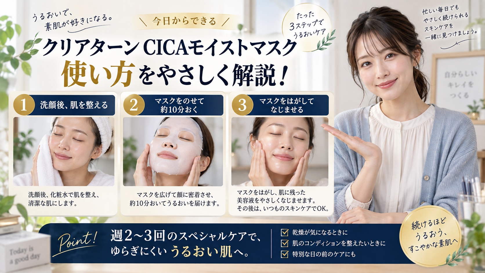 クリアターン CICAモイストマスクの使い方を解説するBeauty Board