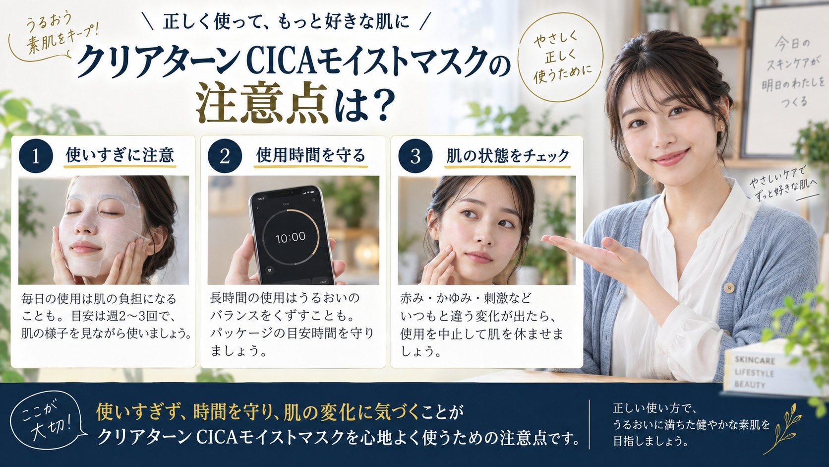 クリアターン CICAモイストマスクの注意点を解説するBeauty Board