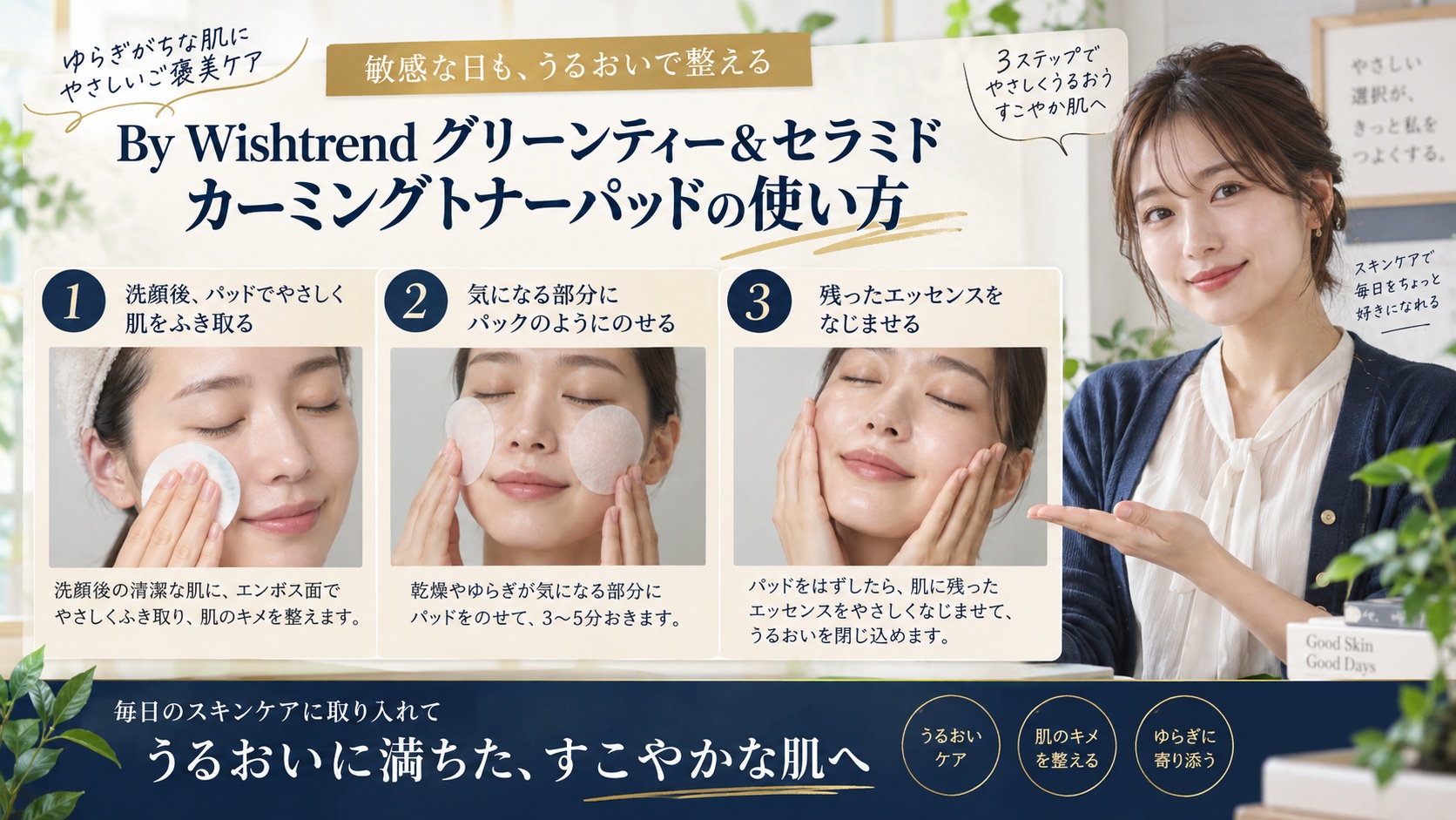 Wishtrend 緑茶トナーパッドの使い方!拭き取りとパック技を解説するBeauty Board