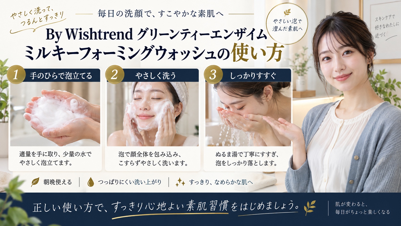 Wishtrend 緑茶酵素洗顔の使い方！ミルキー泡で毛穴ケアを解説するBeauty Board