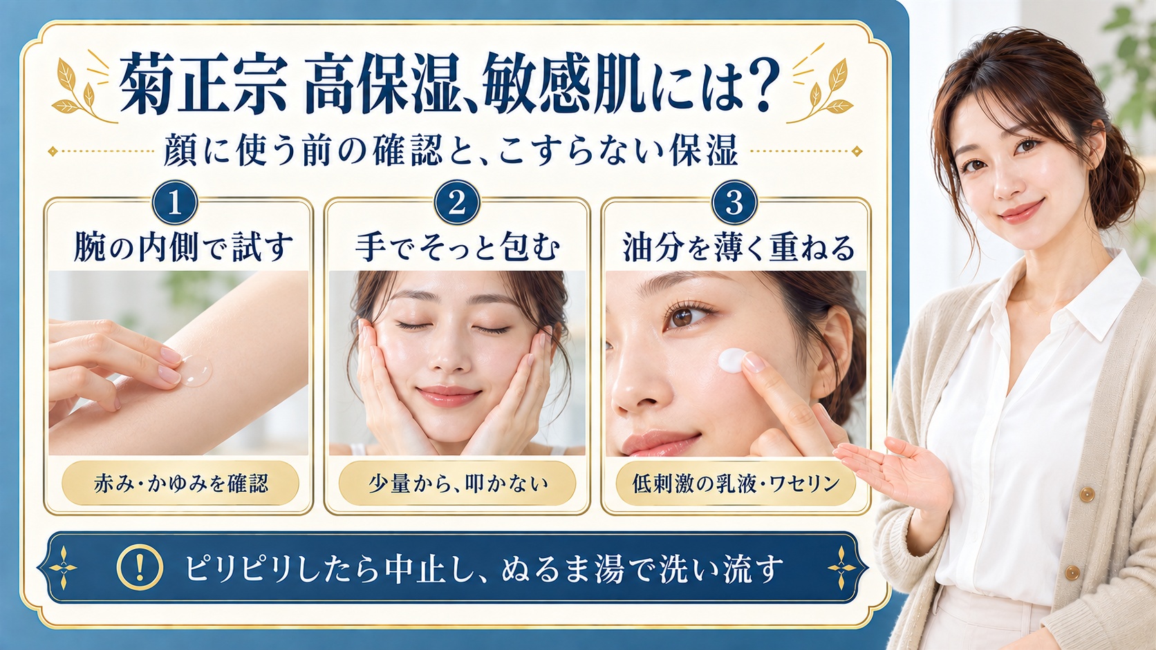 菊正宗日本酒の化粧水高保湿は敏感肌でも使える？刺激を防ぐやさしい使い方