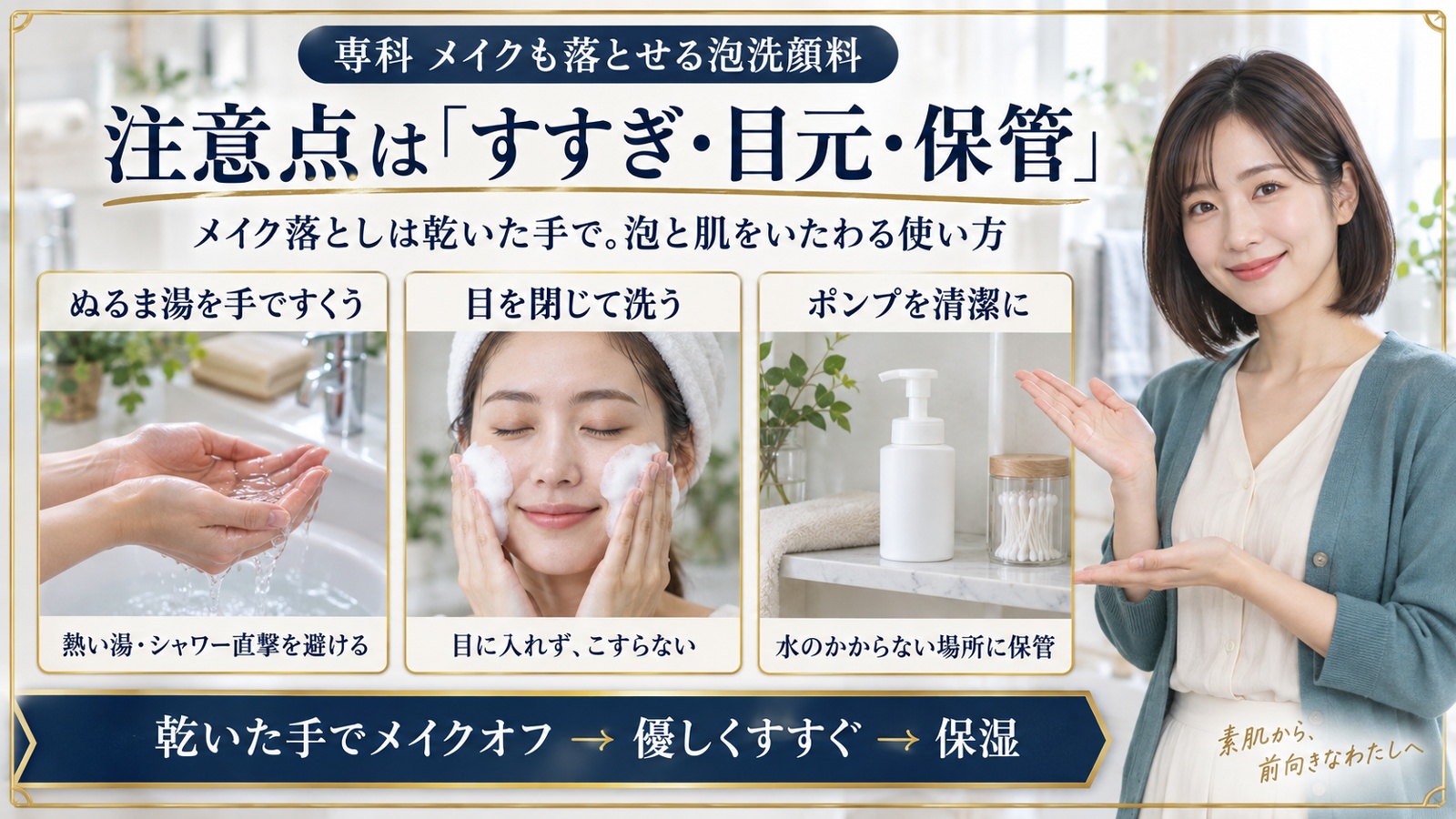 注意点は「すすぎ・目元・保管」