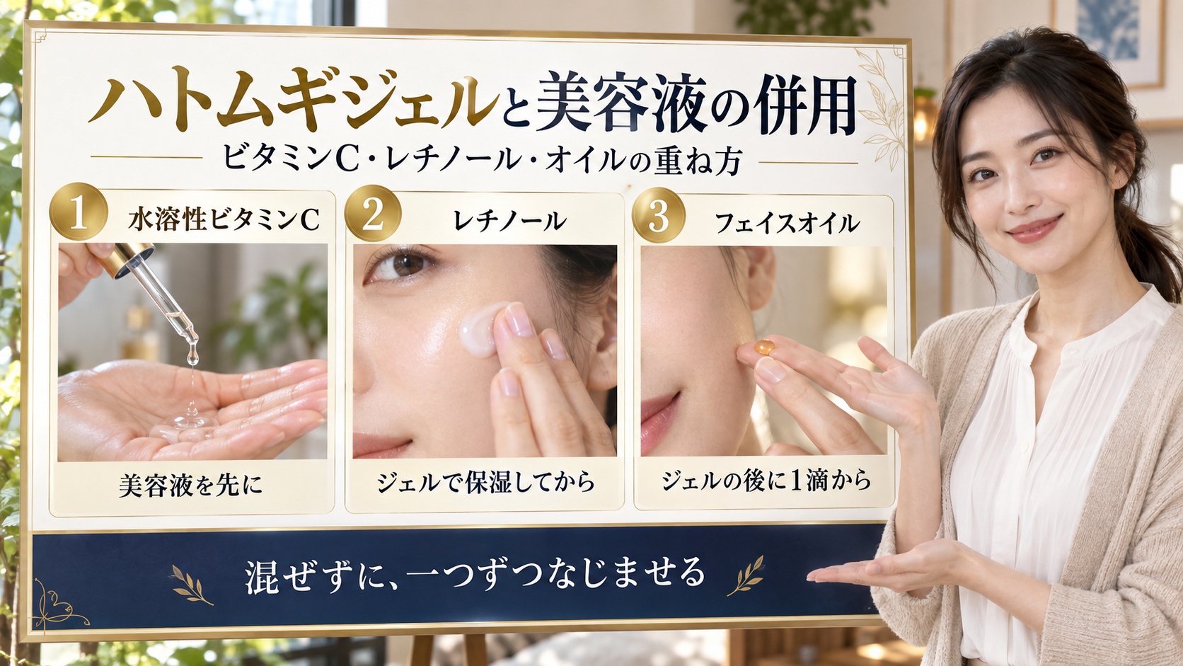 ハトムギジェルと美容液の併用