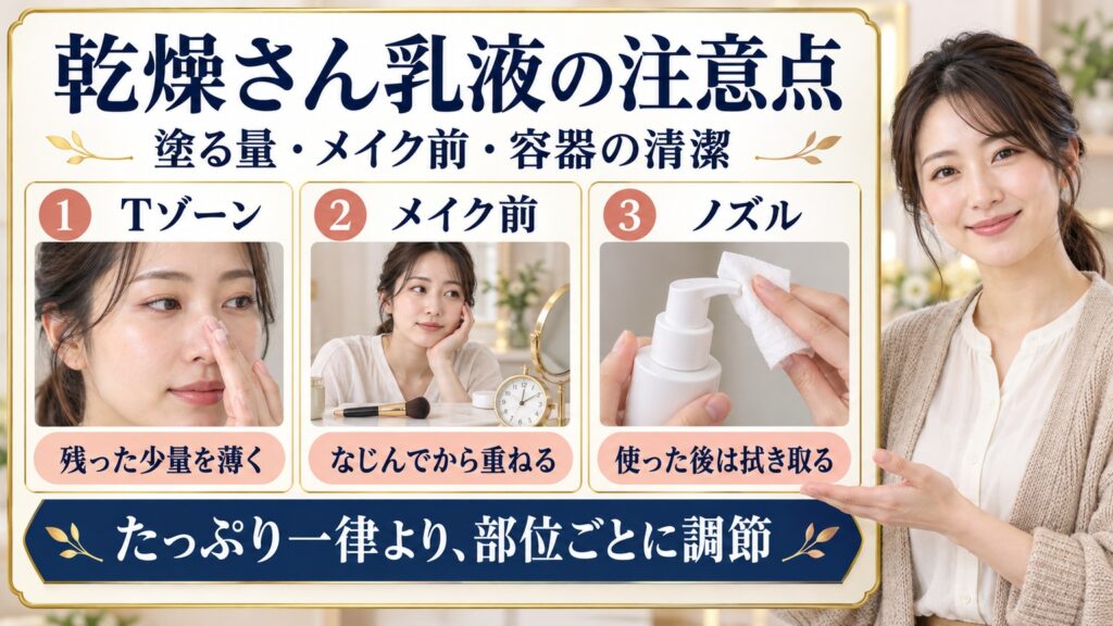 乾燥さん乳液の注意点